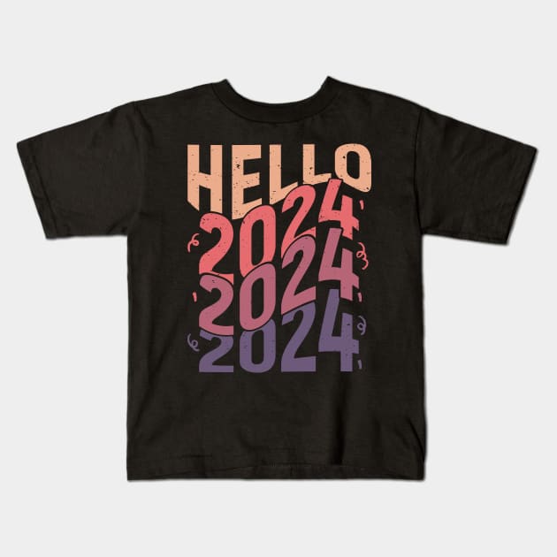 Hello 2024 Kids T-Shirt by MZeeDesigns